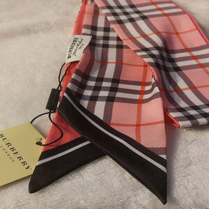 Pink & Black Plaid Burberry Silk Scarf and 42x3